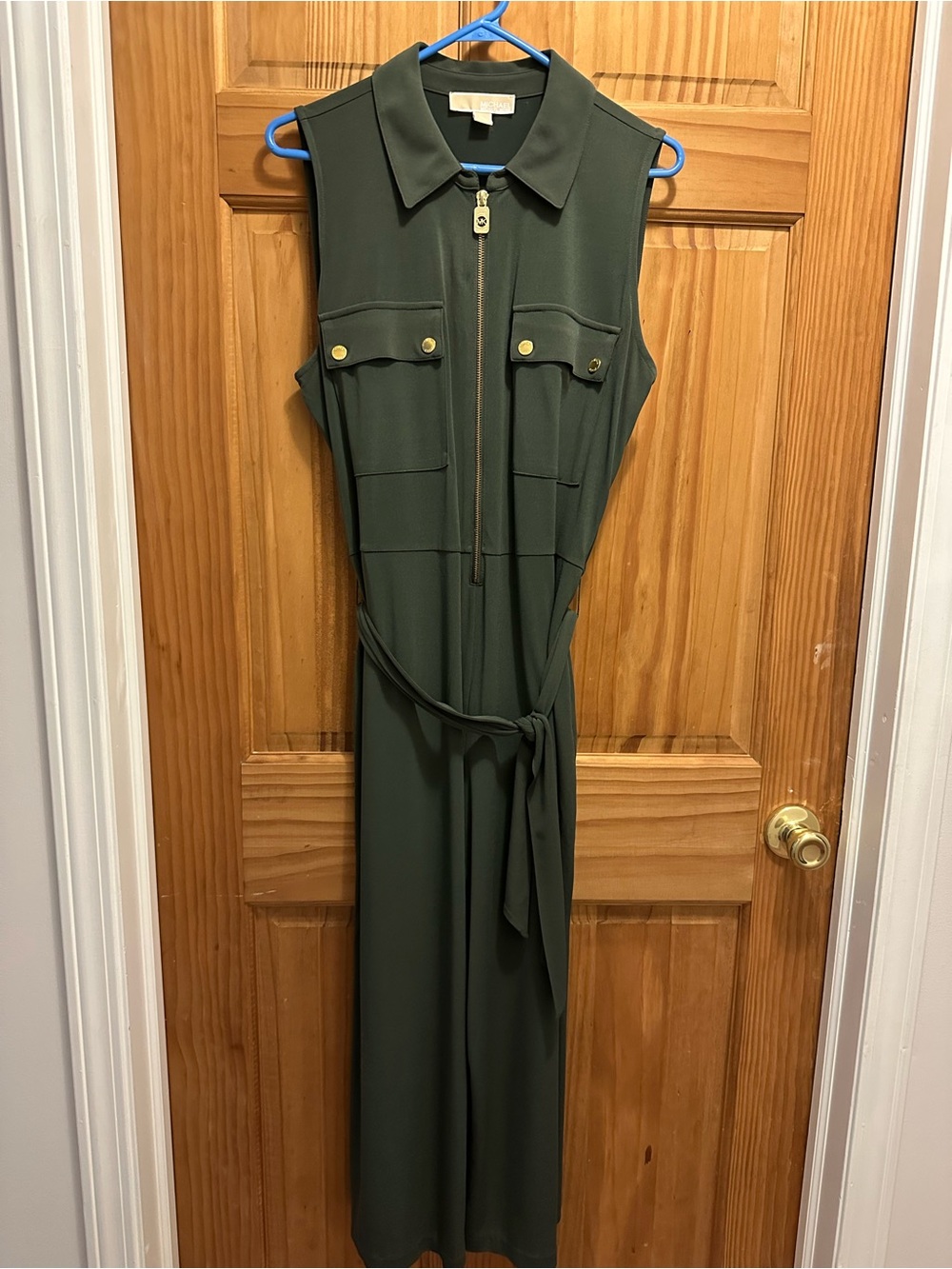 Michael Kors Olive Green Sleeveless Utility Jumpsuit with Belt